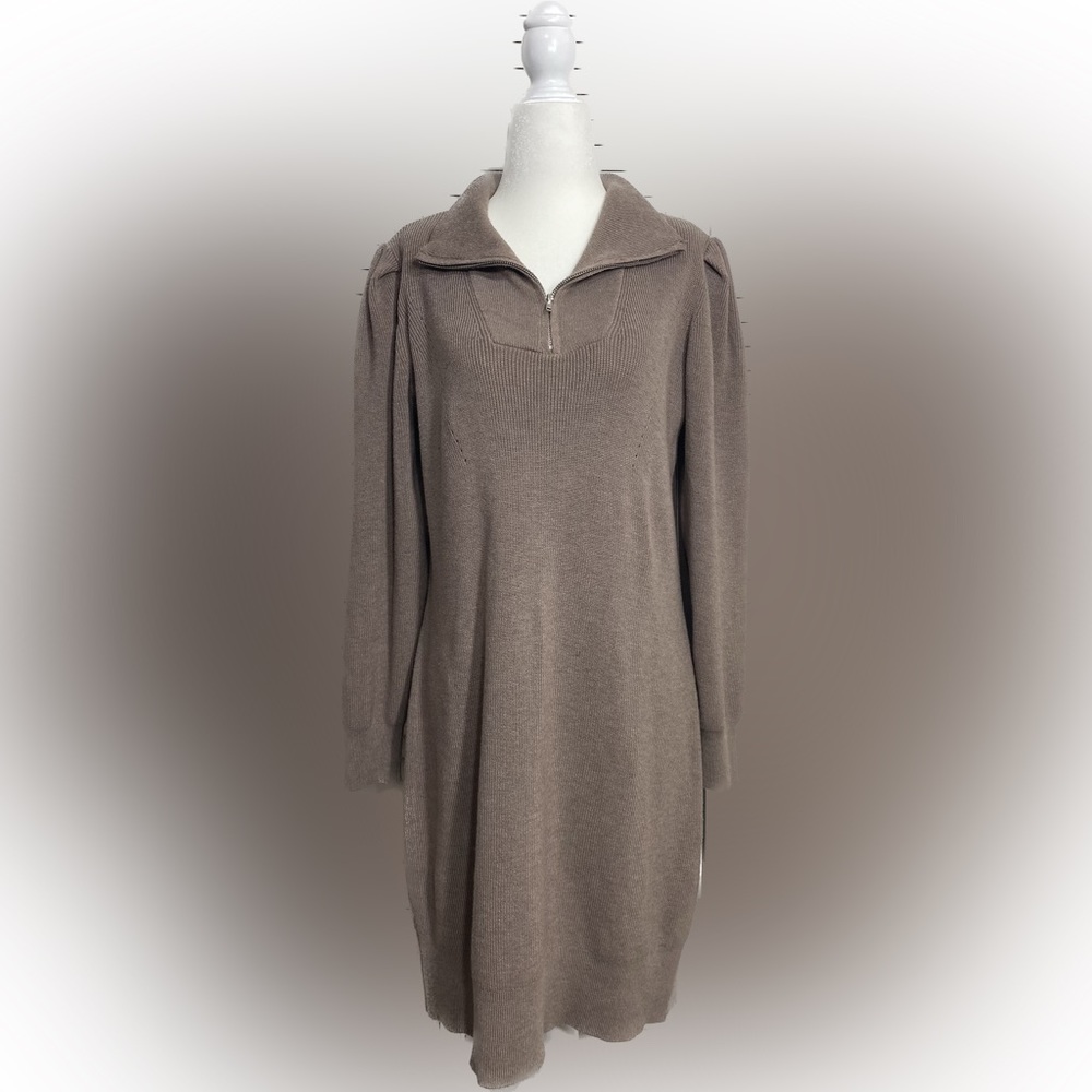 Medium Just…Taylor Quarter Zip Long Sleeve Knee Length Knit Sweater Dress